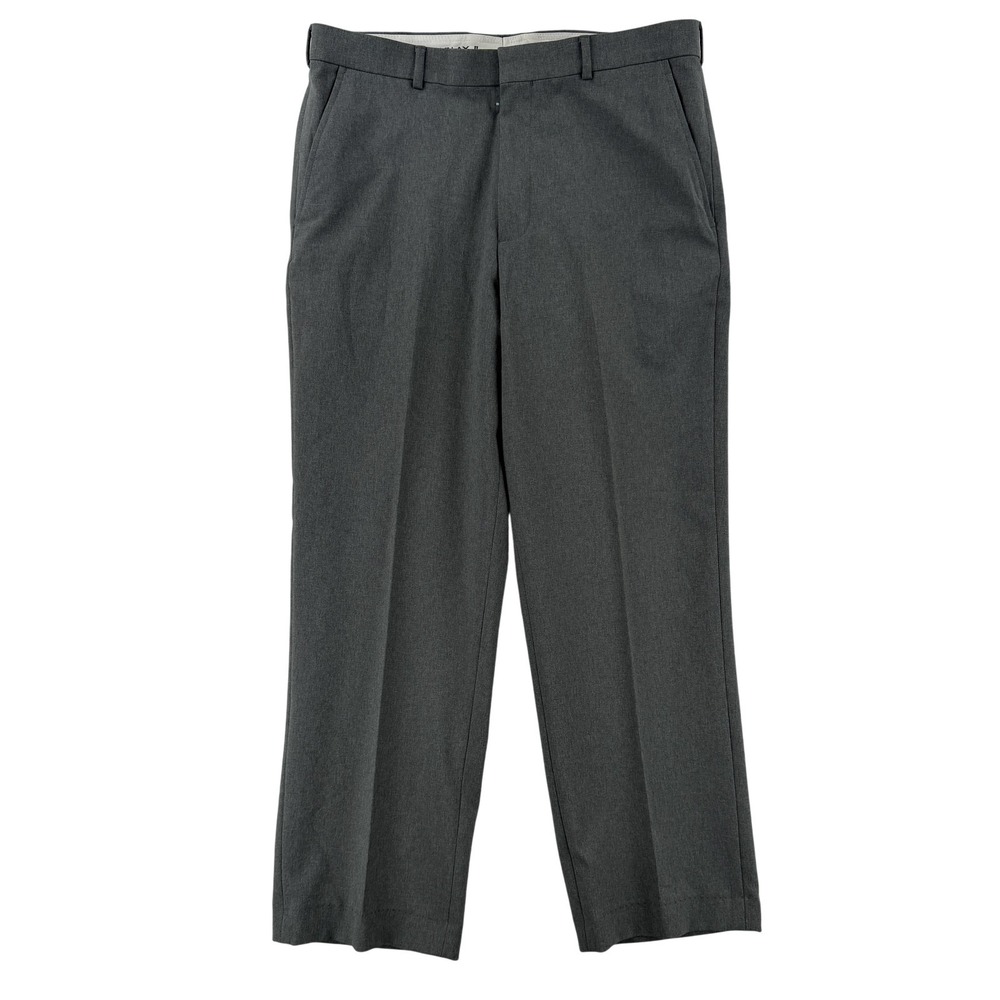 David Taylor Dress Pants Mens 34x29 Gray Microfiber‎ Flat Front Office Wear
